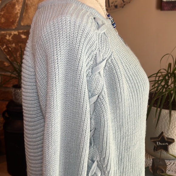 Ana Crewneck Sweater Criss-Cross Sleeve Detail Size XL Light Blue - Picture 6 of 13